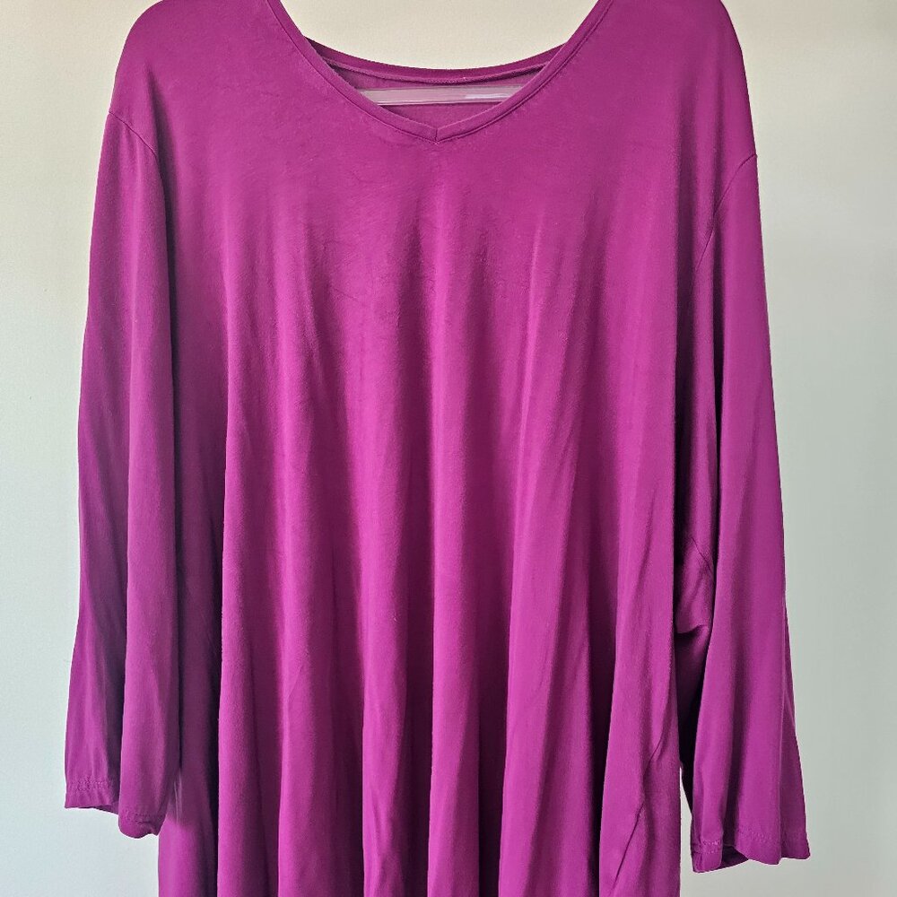 Plum V Neck Jersey Knit Blouse
